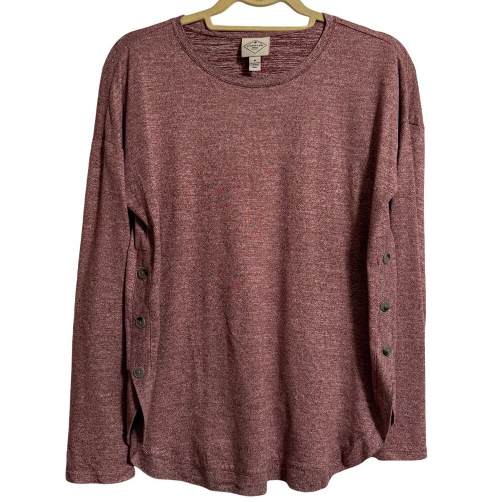 St. Johns Bay Womens Medium Burgundy Heather Long Sleeve Button Side Tunic Top